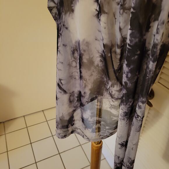 Sheer Tie Dye Mesh Long Sleeve Top Black Gray Stretchy Layering L XL - Picture 6 of 7